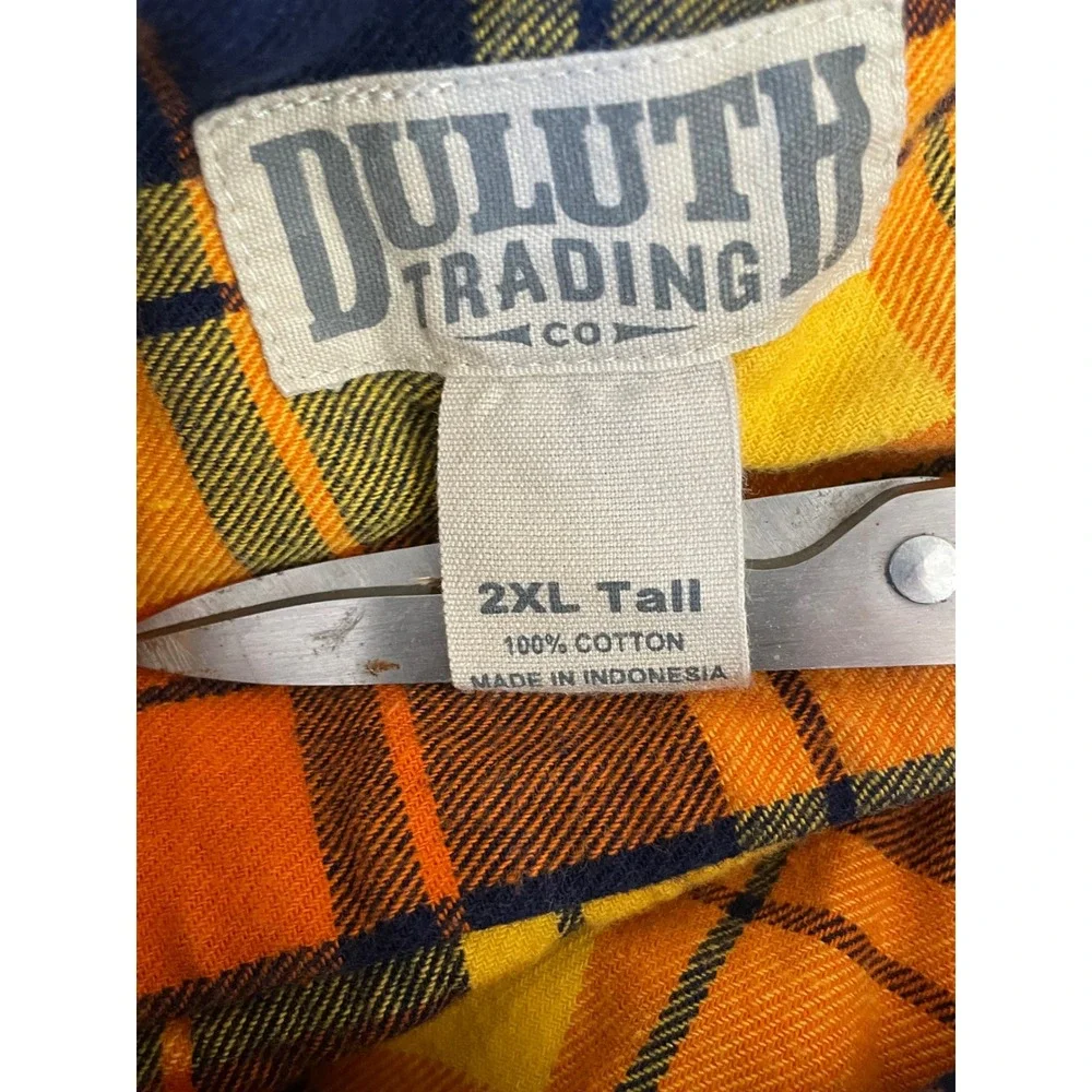 Duluth Trading Co Mens Shirt 2XL Tall Flannel Orange Plaid Long Sleeve
